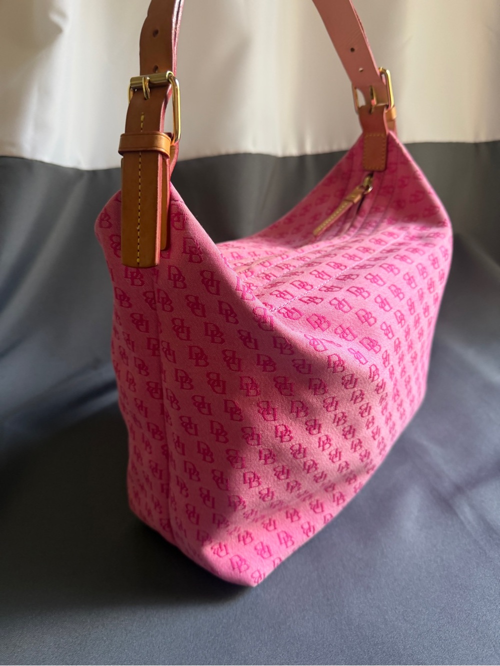 Dooney & Bourke Pink Monogram  vintage Shoulder Bag Canvas Leather Trim